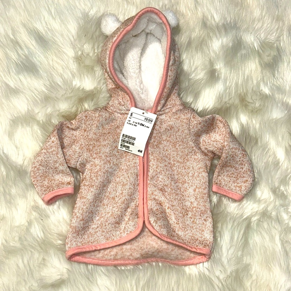 NWT H&M Knit Teddy Bear Coat with Fur. 1-2M